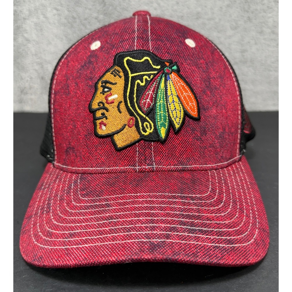 Old Time Hockey Chicago Blackhawks Hat Mens OSFM Red Black Mesh Flexfit Cap